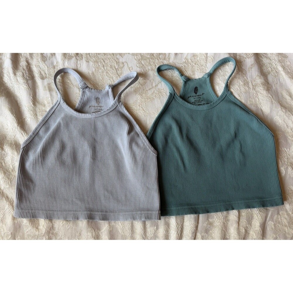 Free People Movement Happiness Runs Ribbed Crop Tank Top Lot of 2 Pilates Med - Picture 2 of 5